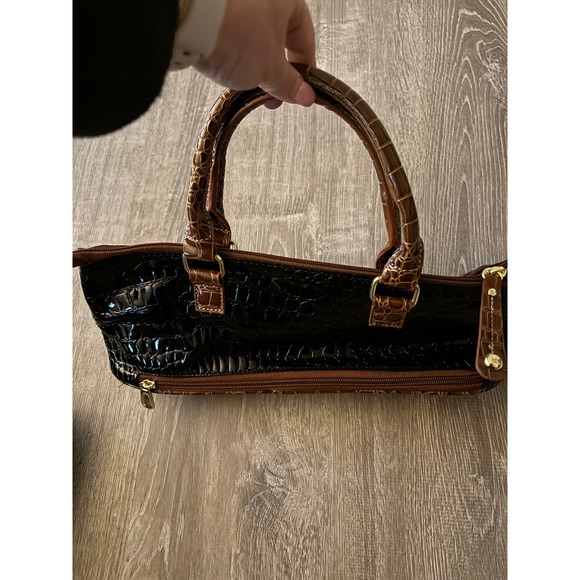 Amanda Brown Satchel Handbag‎ Croc Embossed Top Handle Designer Purse - Picture 3 of 4